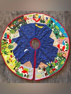 Novica Peru Arpillera 3D Christmas Nativity Tree Skirt Peruvian Nativity 43”